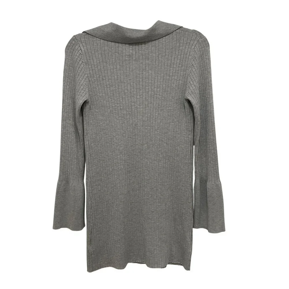 Cardigan Sweater Womens Small Gray Ribbed Bell Sleeve Button Up‎ Office Casual